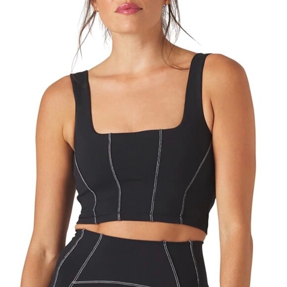 Glyder Tops - NEW Glyder Corseted Yoga Sports Bra Square Neck Crop Top Black and White Large